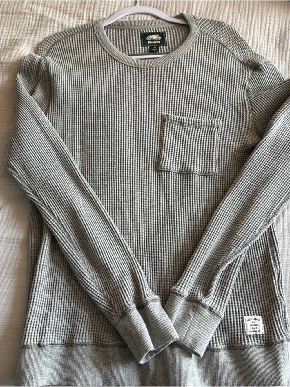 Roots Gray Waffle Knit Crewneck with Chest Pocket